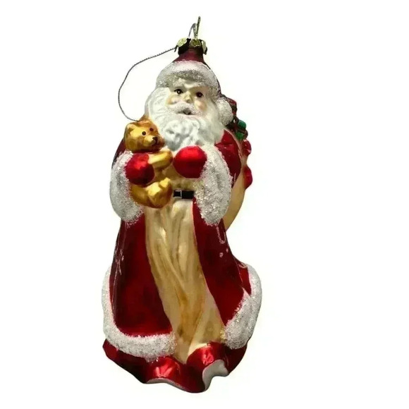 Partylite 2002 Santa Ornament with Toy Bag Teddy Bear Christmas Tree Ornament - Picture 1 of 6